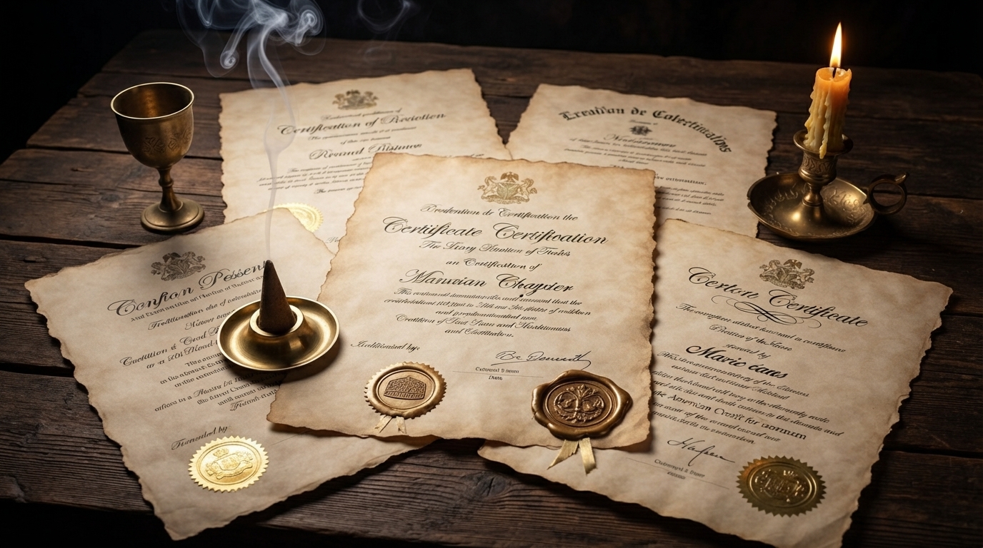 Handwritten notes and ritual texts passed down through generations