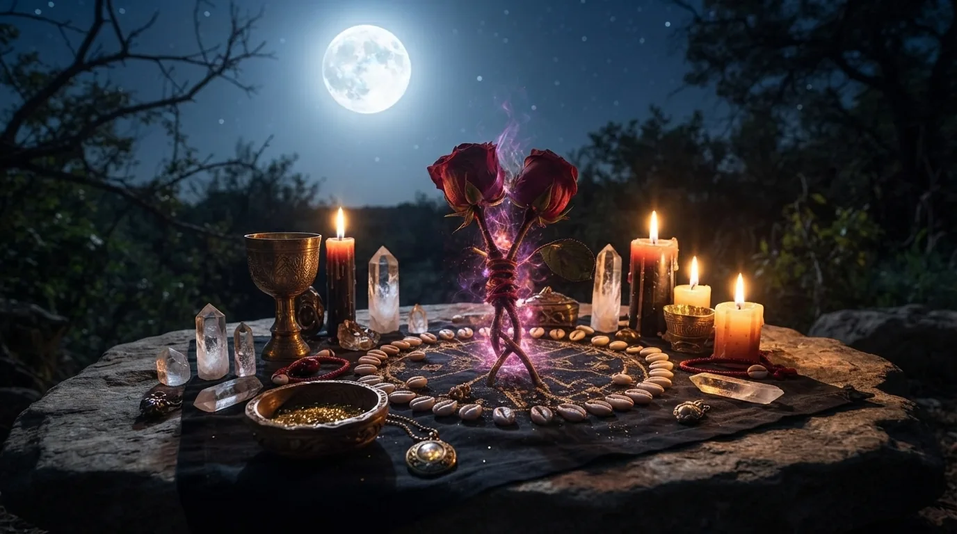 Ceremonial ritual candles used in traditional love spell practice
