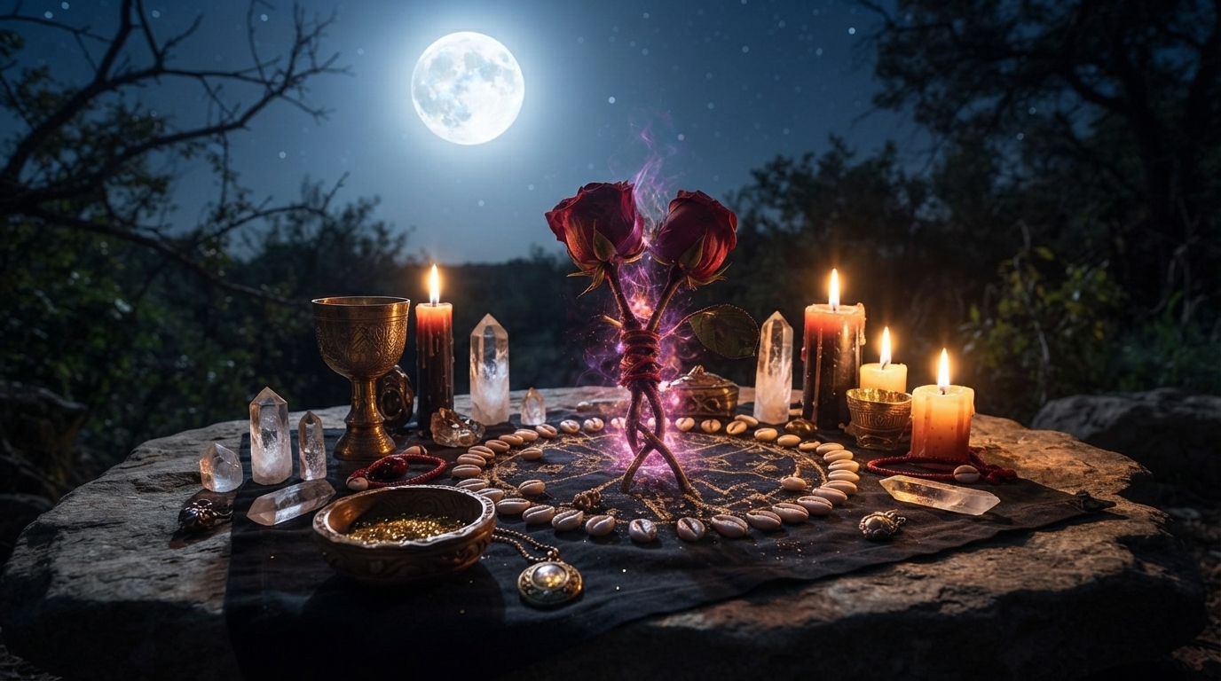 Sacred full moon ritual altar