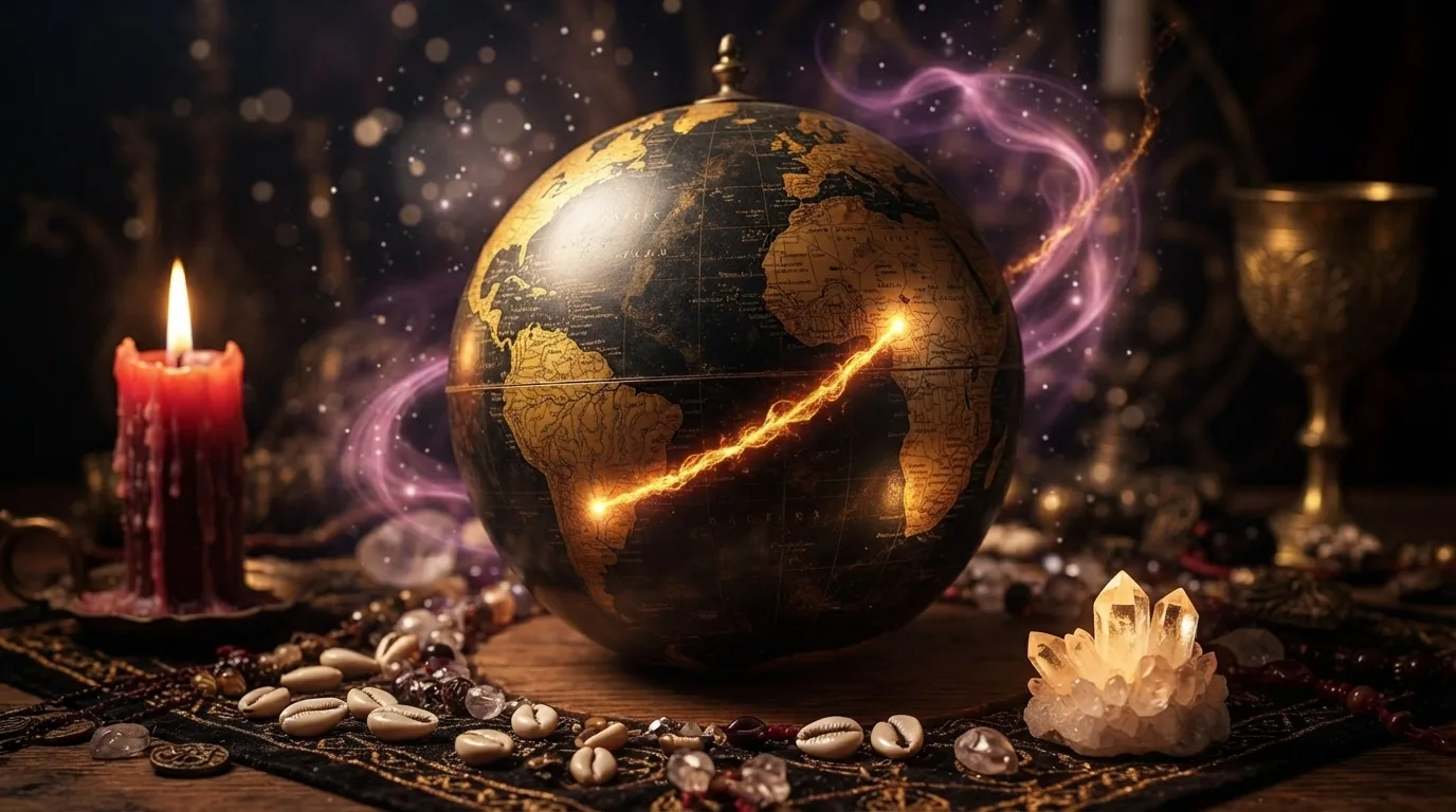 Globe wrapped in a golden thread, symbolizing long-distance connection